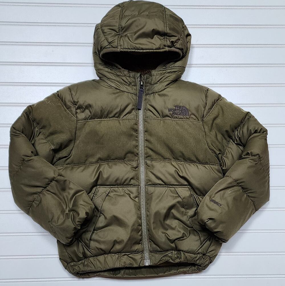The North Face Boys 550 Down Fleece Lined Puffer Jacket Size XS (6) Army Green